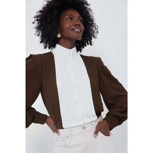 Tuckernuck x India Hicks Chocolate Ivory  Grove Blouse size small Relaxed NWT